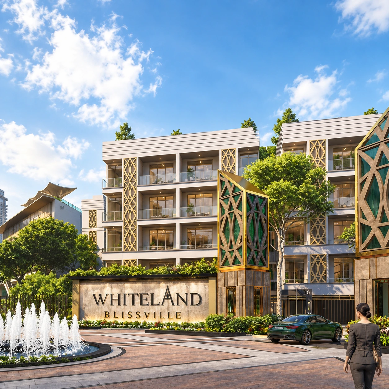 Modern luxury low-rise residential apartments with glass balconies and contemporary architecture in Gurgaon.