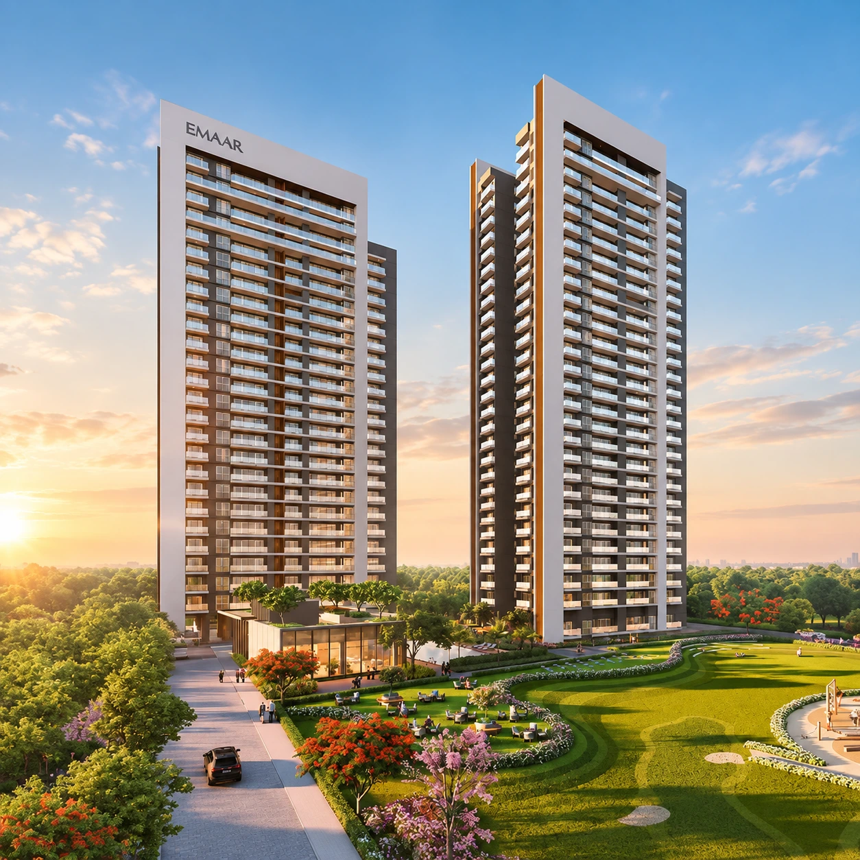 Emaar Urban Oasis modern luxury high-rise residential apartments with swimming pool and landscaped gardens in Sector 62 Gurgaon